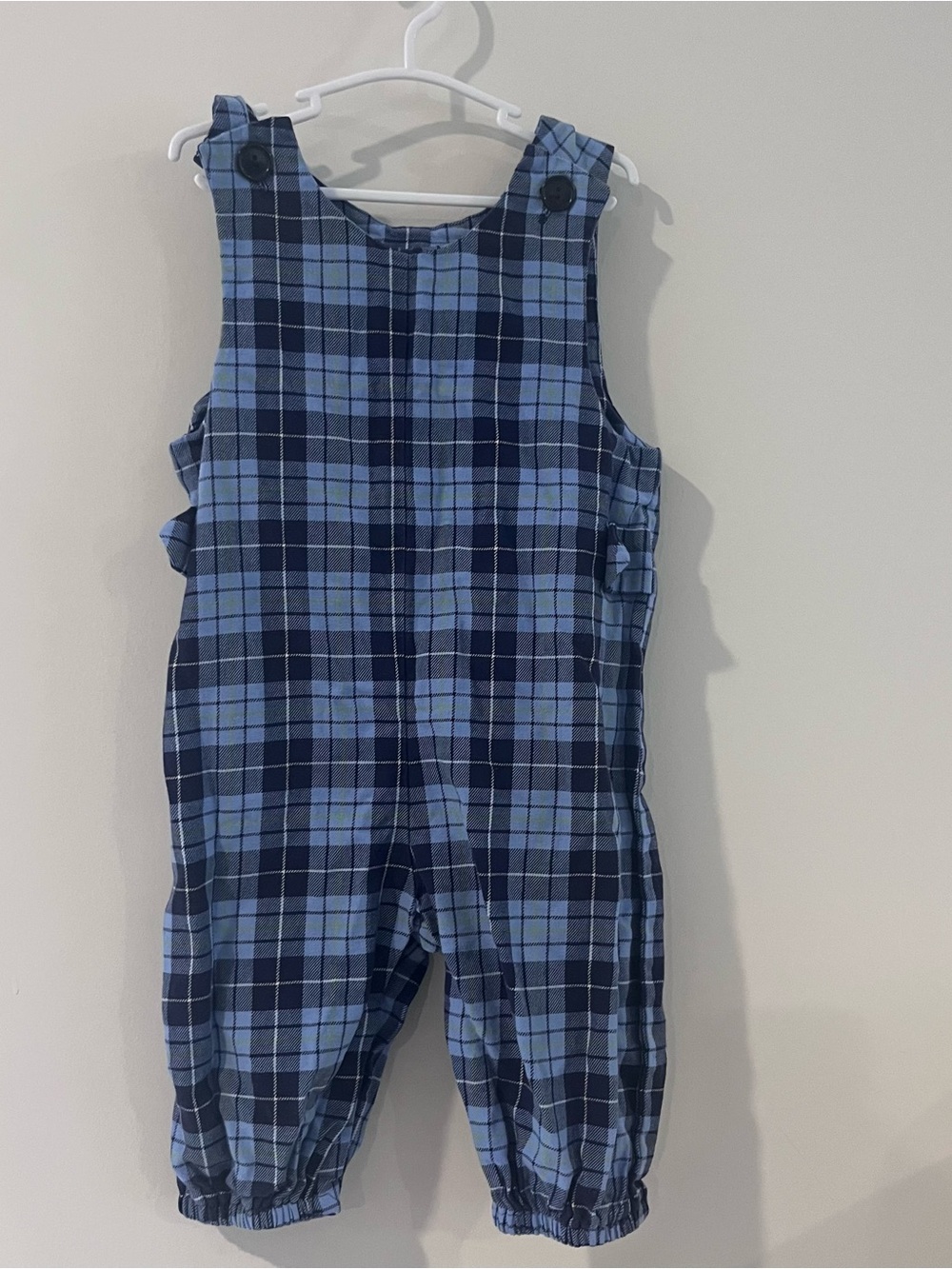 Rags Land Baby Boy Blue Plaid Overalls 18m Winter Fall Button At The Shoulder